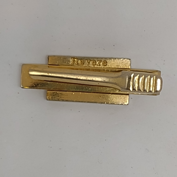 Vintage Anson Rever Tie Clip 1 5/8"  Mens jewelry Goldtone & Black - Picture 2 of 4